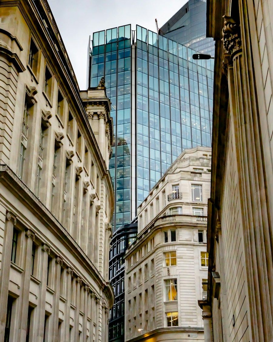 City of London, historic facades and modern towers